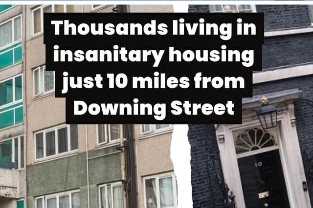 The unsanitary housing conditions just an hour from Downing Street leads our front page