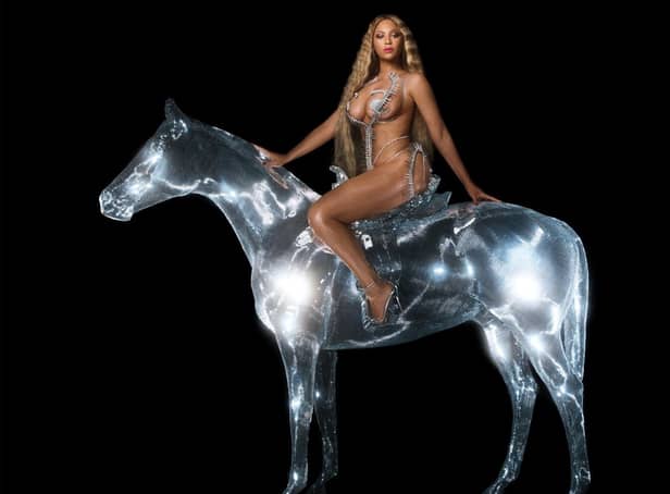 <p>Beyoncé poses on a silver horse for the cover of her album “Renaissance” which was released on July 29. (Photograph: Carlijn Jacobs)</p>
