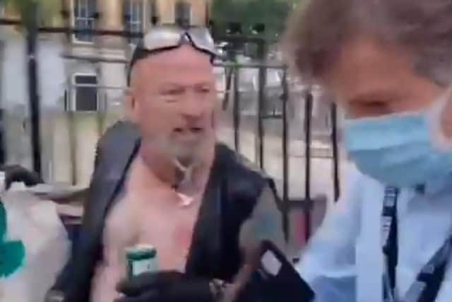 Nick Watt is surrounded by anti-lockdown protesters outside Downing Street