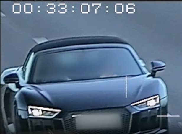 A 'smirking' stockbroker caught on camera hitting 141mph on a busy main road has been banned from driving.
James Linton, 24, 'showed a complete disregard for other motorists' when clocked driving a £90,000 Audi R8 soft-top at 'dangerous speeds' on the A27 in Sussex in April this year. Police said Linton was caught on camera "smirking" as he reached 141mph.
Picture: SWNS