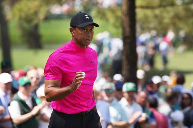 Tiger Woods acknowledges the crowd after making par on the seventh green during the first round of the Masters at Augusta National  Picture: Jamie Squire/Getty Images