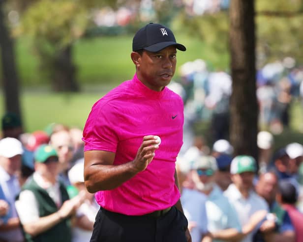 Tiger Woods acknowledges the crowd after making par on the seventh green during the first round of the Masters at Augusta National  Picture: Jamie Squire/Getty Images