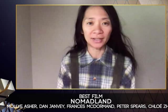 Accepting the best film prize for Nomadland, director Chloe Zhao dedicated the award to "the nomadic community who so generously welcomed us into their lives" (Photo: Bafta/PA Media)