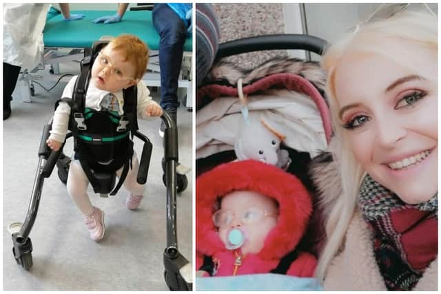 Savannah was able to take her first steps on 1 April using a stander (Photo: SWNS)