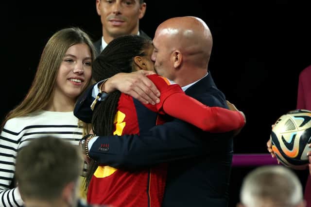 File photo dated 20-08-2023 of Spanish FA president Luis Rubiales. FIFA has suspended Spanish FA president Luis Rubiales from all football-related activities at national and international level in relation to his conduct at the women’s World Cup final in Sydney. Issue date: Saturday August 26, 2023. PA Photo. See PA story SOCCER Spain. Photo credit should read Isabel Infantes/PA Wire.