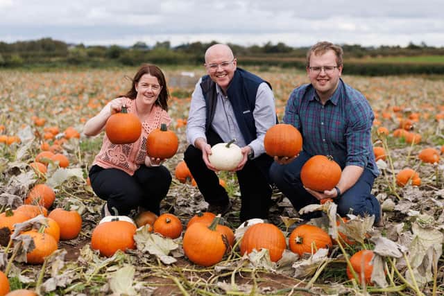 Gilfresh account and marketing manager Anne Mac Oscar, Nigel Doherty, produce buying manager at Tesco NI and Gilfresh farm manager Richard Gilpin.