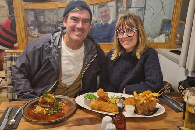 Emmerdale stars Jeff Hordley and Zoe Henry, who play Cain Dingle and Rhona Goskirk in the popular ITV drama, at the Northumberland restaurant

