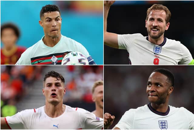 Euro 2020 Golden Boot contenders (clockwise from top left) Ronaldo, Harry Kane, Raheem Sterlng and Patrik Schick. (Pic: Getty)