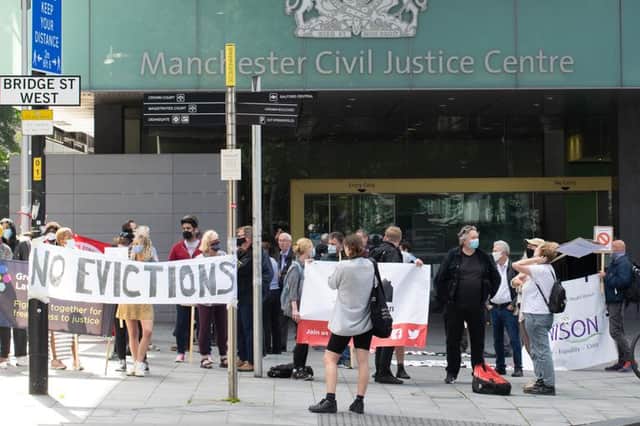 A protest against the planned reversal of the eviction ban, in August 2020, outside Manchester County Court (Photo: John B Hewitt/Shutterstock)