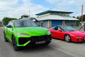 Lamborghini Urus and Classic Honda NSX Supercar gather to go out on track at Castle Combe Circuit