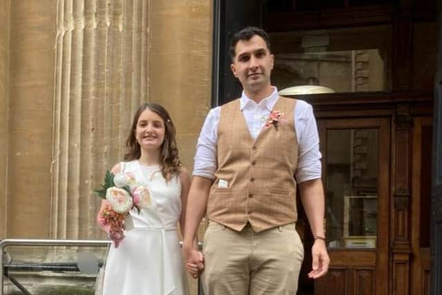 The couple, from Torquay, Devon, tied the knot on May 21 at Bristol Children's Hospital (SWNS)