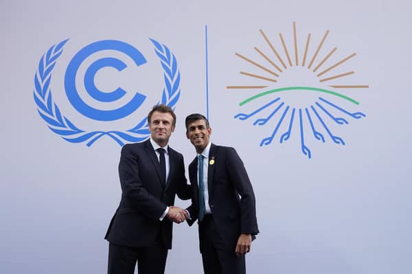 Prime Minister Rishi Sunak and President of France, Emmanuel Macron, ahead of a bilateral meeting during the Cop27 summit at Sharm el-Sheikh, Egypt. Picture date: Monday November 7, 2022.