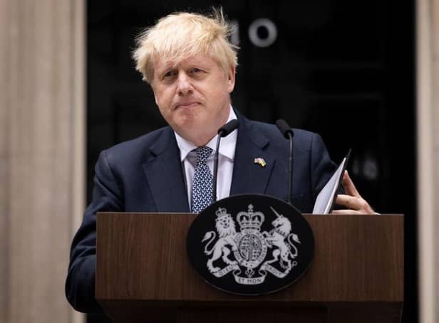 <p>Boris Johnson addresses the nation as he announces his resignation outside 10 Downing Street</p>