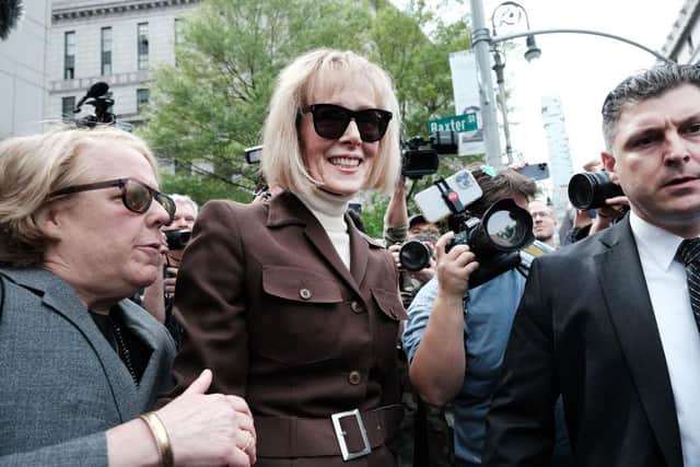 Writer E. Jean Carroll  leaves a Manhattan court house after a jury found former President Donald Trump liable for sexually abusing her. Credit: Getty