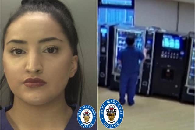 Basharat, pictured using the stolen bank card at a vending machine, has been given a suspended jail sentence at court (West Midlands Police)