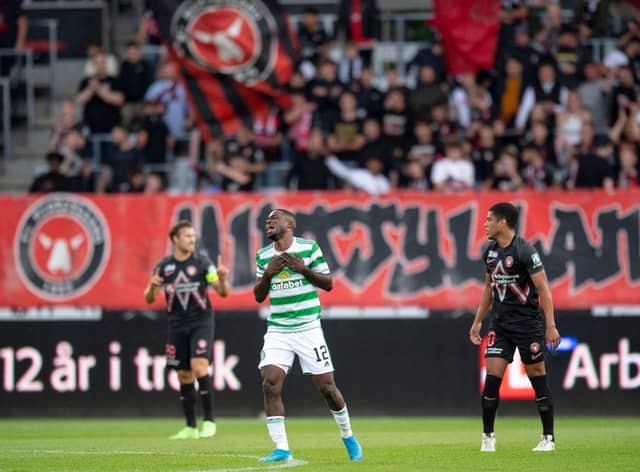 Ismaila Soro cuts a frustrated figure as Celtic lose to Midtjylland. Picture: SNS