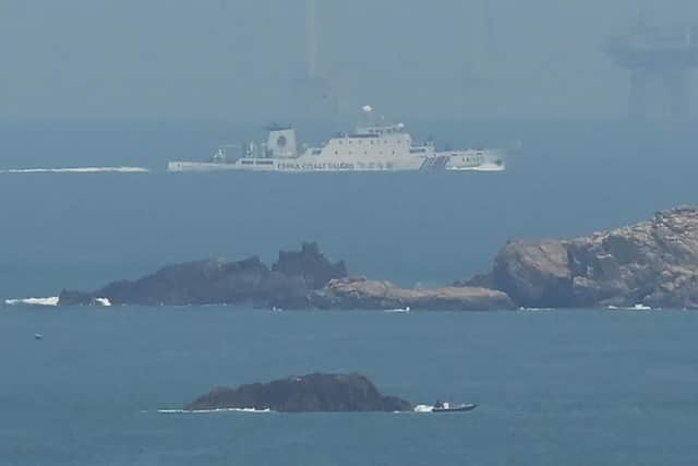 A Chinese ship takes part in military exercises northeast of Pingtan island, the closest point in China to Taiwan.