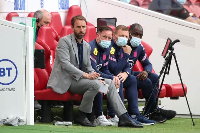 England boss Gareth Southgate and his coaching staff.