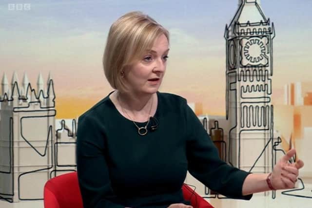 Liz Truss appears on Sunday with Laura Kuenssberg. Picture: BBC
