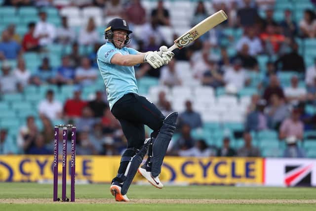 England captain Eoin Morgan pictured in batting action against Sri Lanka in the second ODI cricket match between the two sides. (Pic: Getty)