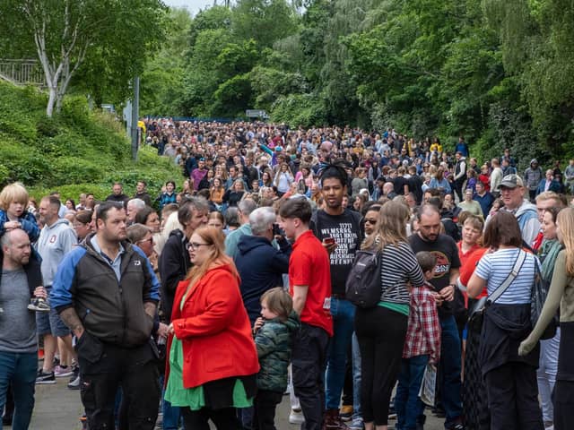Fans queueing to watch Gladiators being filmed at Utilita Arena Sheffield on Thursday, June 1. Many people who had applied successfully for free tickets to watch the new BBC series being filmed have told how they were turned away as it reached capacity.