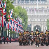 Trooping the Colour (picture in 2019) is usually a publicly celebrate event with over 1400 parading soldiers, almost 300 horses and 400 musicians take part in central London (Picture: Getty Images)