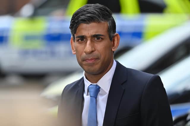 Prime Minister Rishi Sunak gives a pool interview during a visit to Kilburn police station, north west London. Picture: Justin Tallis/PA Wire