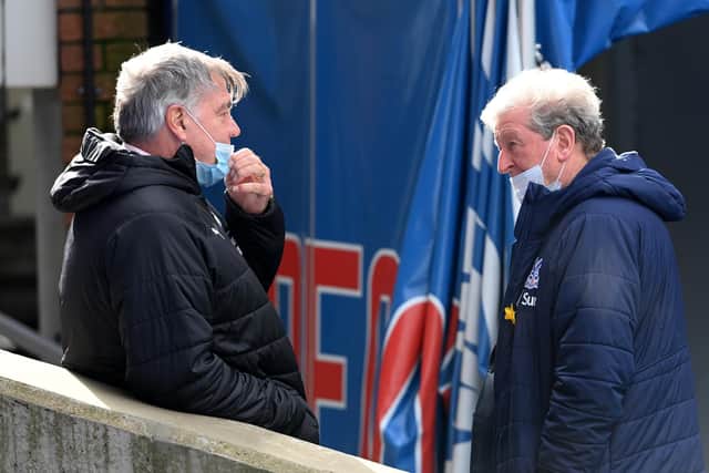 West Bromwich Albion manager Sam Allardyce and Crystal Palace manager Roy Hodgson prior to the Premier League match at Selhurst Park, London.
