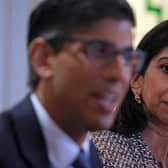 Prime Minister Rishi Sunak and (then) Home Secretary Suella Braverman during a visit to a hotel in Rochdale, Greater Manchester, for a meeting of the Grooming Gangs Taskforce