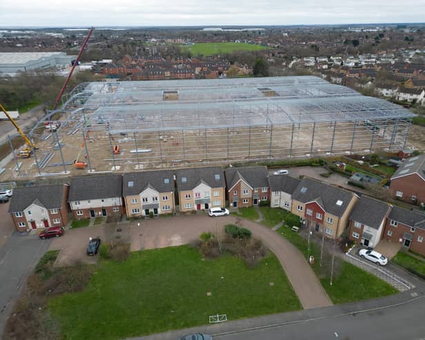 The warehouse being built in Corby after the local council consulted residents in the wrong street Picture: SWNS