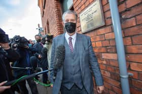 Edwin Poots, former leader of the Democratic Unionist Party (DUP), leaves the party headquarters in Belfast on Thursday (Getty Images)