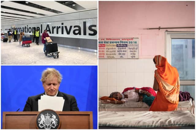 Boris Johnson announced that India would be added to the UK's 'red list' on 19 April - despite the coronavirus surging in the country from late March (Photos: Getty)