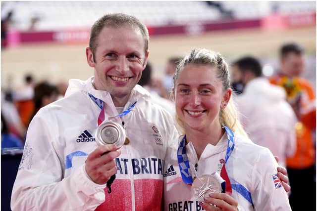 Great Britain's Laura Kenny and Jason Kenny with their silver medals for the Women's Team Pursuit and Men’s Team Sprint (PA)