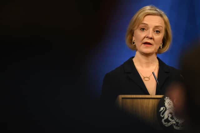 Prime Minister Liz Truss during a press conference in the briefing room at Downing Street