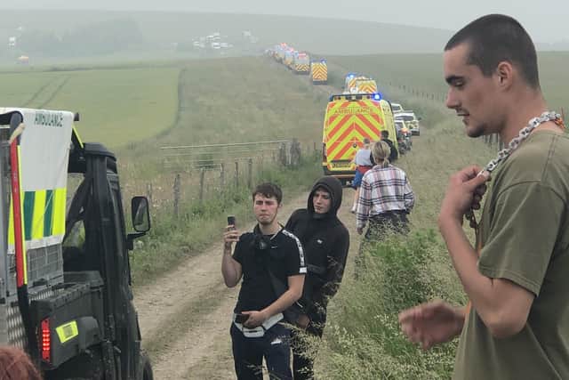 More than 50 people have been arrested after police swooped on the rave taking place on the picturesque South Downs in breach of lockdown restrictions (@Newsagentprovoc/PA)