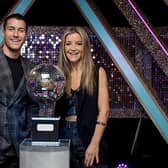 Helen Skelton and Gorka Marquez with the glitterball trophy ahead of BBC1's Strictly Come Dancing final on Saturday.  (Photo credit: Guy Levy/BBC/PA Wire)