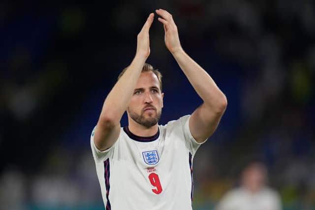 Harry Kane applauded fans as he was swapped during England's quarter final match against Ukraine, he had already scored two goals  (Picture: Getty Images)