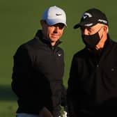 Rory McIlroy works with new coach Pete Cowen during a practice round prior to the Masters Picture: Mike Ehrmann/Getty Images