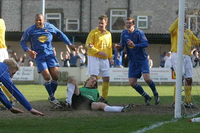 Mark Reed secures Buxton's 2007 league championship success with his 92nd minute goal against Stocksbridge.