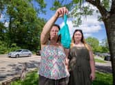 Neighbours Lisa Boyd and Louise Browne were startled to find what believed to be frozen poo fallen from a plane outside their home in Waterlooville Picture: Habibur Rahman