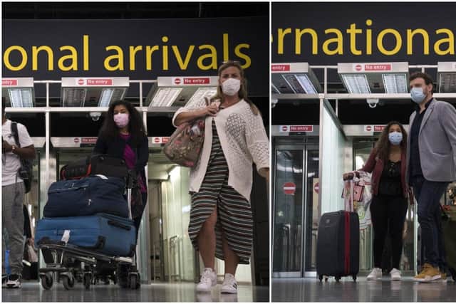 Passengers arrive at Gatwick Airport before Tuesday's 4am requirement for travellers arriving from Portugal to quarantine for 10 days comes into force (PA Media)
