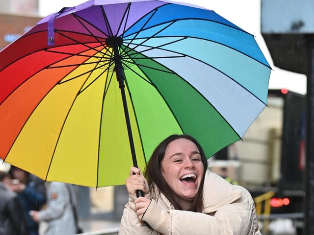 Ellie Leach - best known for portraying Faye Windass on the ITV soap opera Coronation Street arrives in a wet Blackpool.