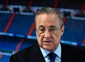Real Madrid's president Florentino Perez gives a speech before the official presentation of a new Real Madrid player (Photo credit should read OSCAR DEL POZO/AFP via Getty Images)
