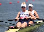 Polly Swann and Helen Glover of Team Great Britain compete in Women's Pair Semifinal A/B 1 on day five of the Tokyo 2020 Olympic Games at Sea Forest Waterway on July 28, 2021 in Tokyo, Japan. (Photo by Julian Finney/Getty Images)