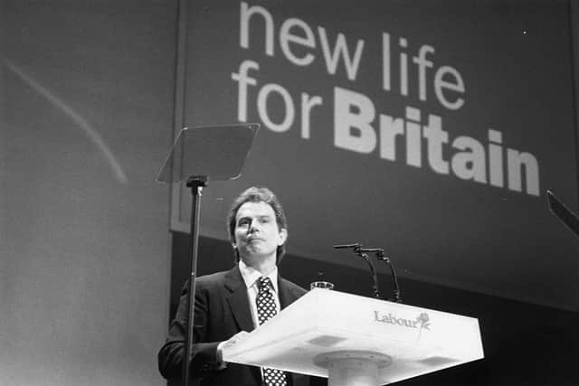 Tony Blair at the Labour Party Conference in Blackpool in 1996. (Photo by Steve Eason/Hulton Archive/Getty Images)