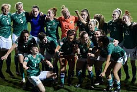 Northern Ireland players celebrate victory in the UEFA Women's Euro 2022 play-off match against Ukraine. None of their players have been selected for Team GB.