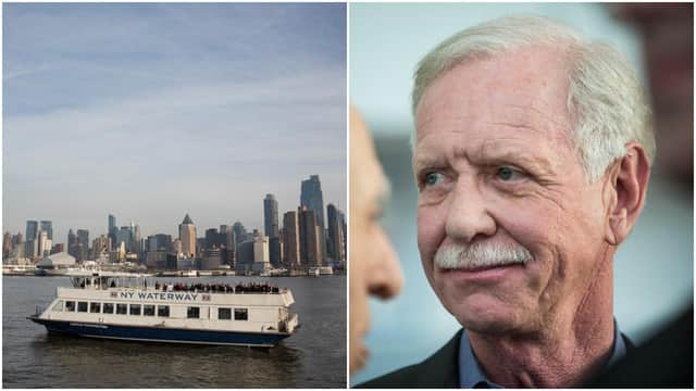 Chesley "Sully" Sullenberger (right), along with passengers and crew members from the flight, celebrate the anniversary of the Hudson river landing (Getty Images)