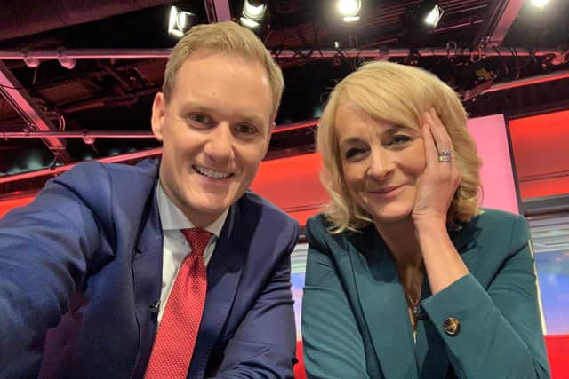 Dan Walker and Louise Minchin in the BBC Breakfast studio (pic: Dan Walker/Twitter)