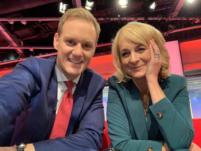 Dan Walker and Louise Minchin in the BBC Breakfast studio (pic: Dan Walker/Twitter)