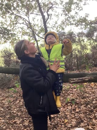 Neve and Marley spotting a squirral at Sherwood Forest.